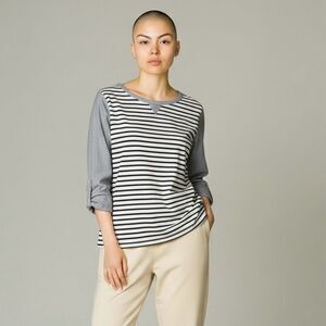 Anthropologie Striped Gray & White Lightweight Adjustable Sleeve Women's XS Top